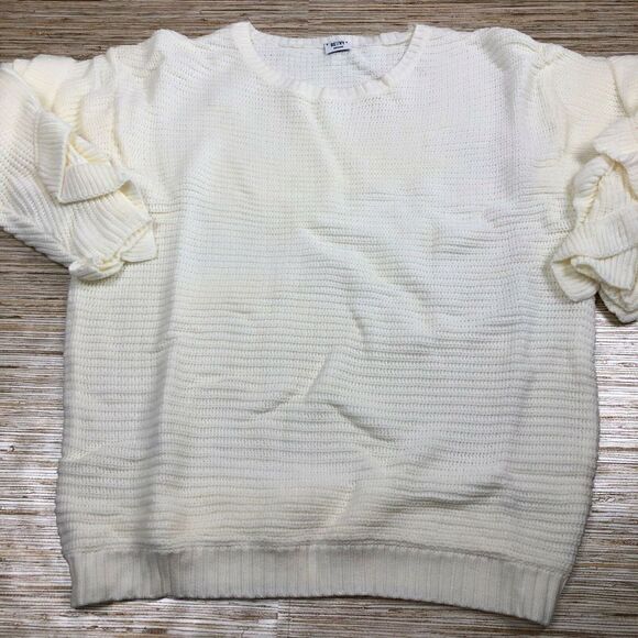 TT-3 RENVY Ruffle sleeve sweater IVORY size M nwot - Picture 2 of 2